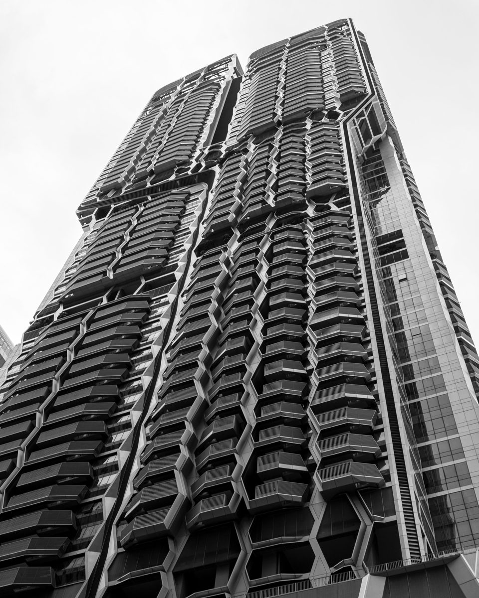 V on Shenton tower in Singapore, seen from street level